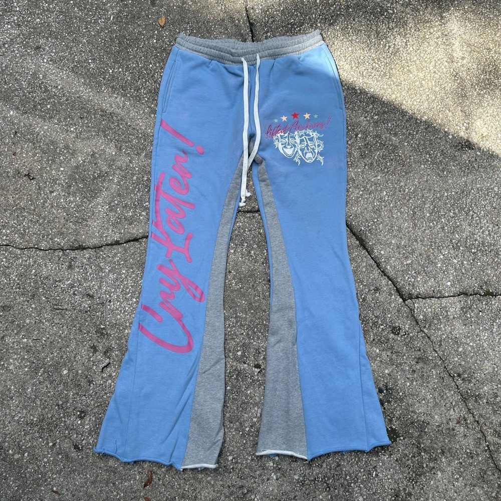 Lifted Anchors Cry Later Flare Sweatpants Blue Grey Colorblock Mens Medium